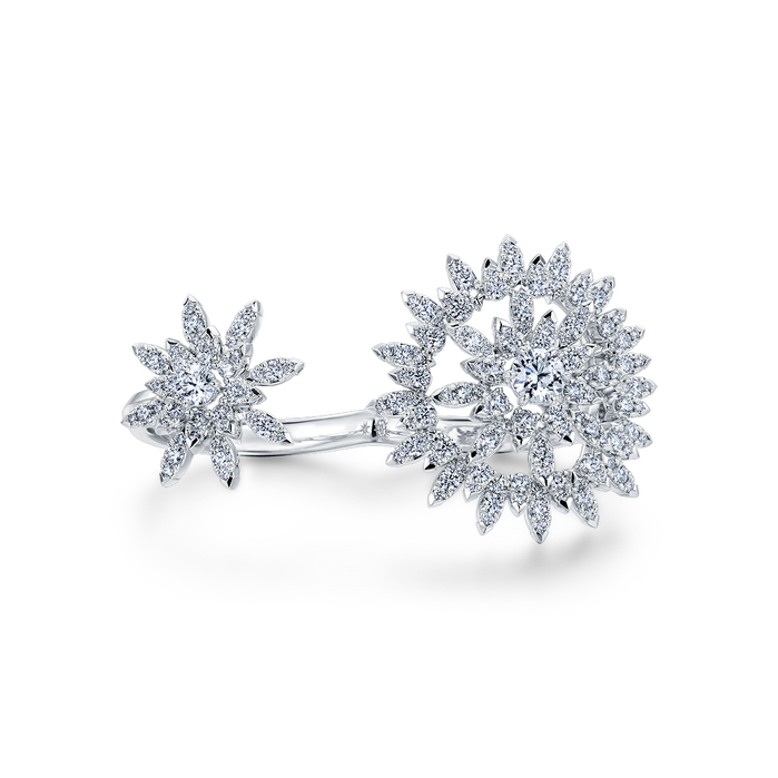 1.4 ctw. Aerial Sunburst Double Finger Ring in 18K White Gold