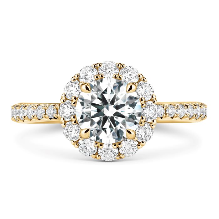 0.7 ctw. Vela Halo Ring with Diamond Band in 18K Yellow Gold