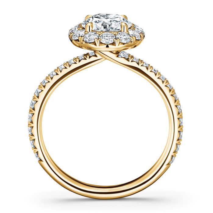 0.7 ctw. Vela Halo Ring with Diamond Band in 18K Yellow Gold