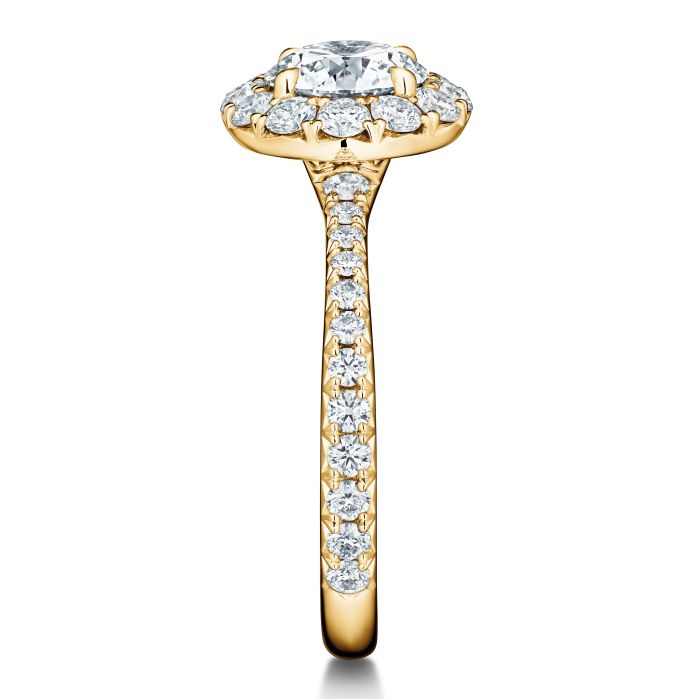 0.7 ctw. Vela Halo Ring with Diamond Band in 18K Yellow Gold