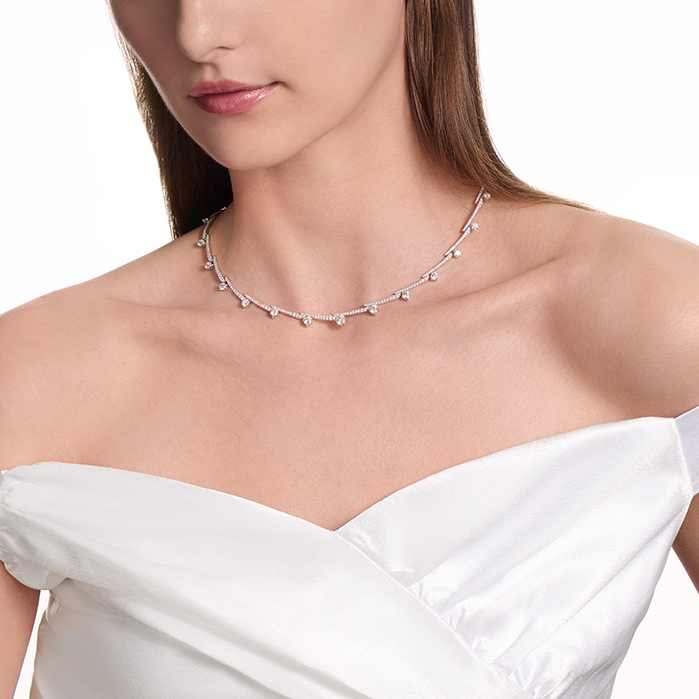 7.4 ctw. Vela Crossover PavÃ© Necklace in 18K White Gold
