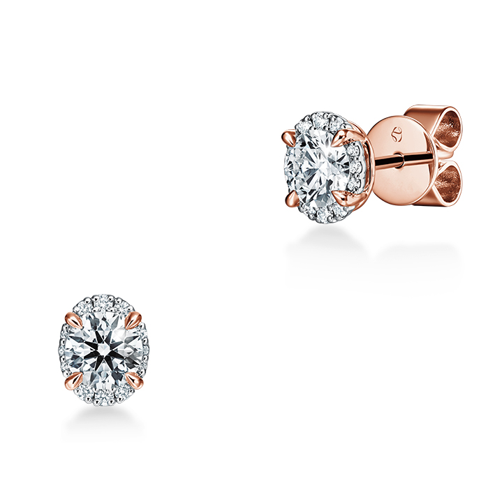 0.75 ctw. Ellipse Diamond Earrings in 18K Rose Gold and Platinum