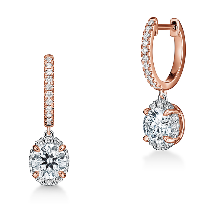 1.15 ctw. Ellipse Diamond Leverback Earrings in 18K Rose Gold and Platinum