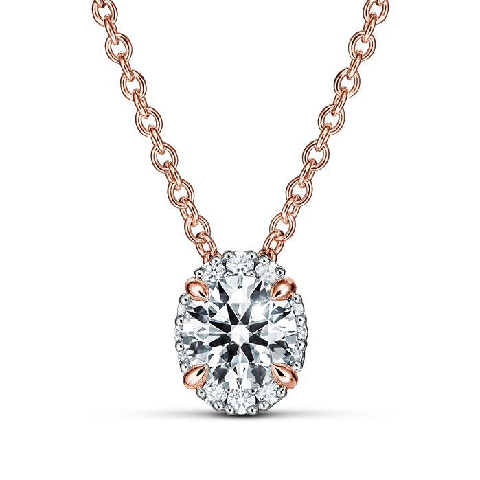 0.55 ctw. Ellipse Diamond Pendant in 18K Rose Gold and Platinum