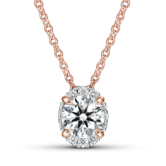 0.75 ctw. Ellipse Diamond Pendant in 18K Rose Gold and Platinum