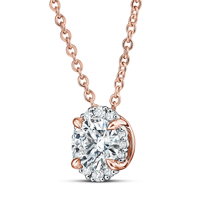 0.75 ctw. Ellipse Diamond Pendant in 18K Rose Gold and Platinum