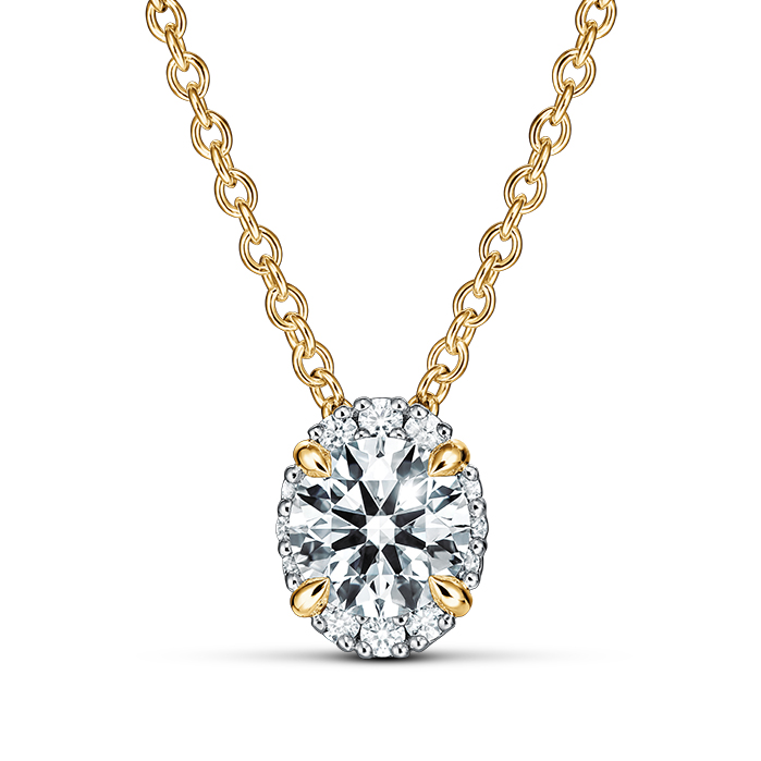 0.55 ctw. Ellipse Diamond Pendant in 18K Yellow Gold and Platinum