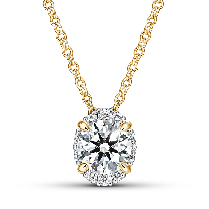 0.75 ctw. Ellipse Diamond Pendant in 18K Yellow Gold and Platinum