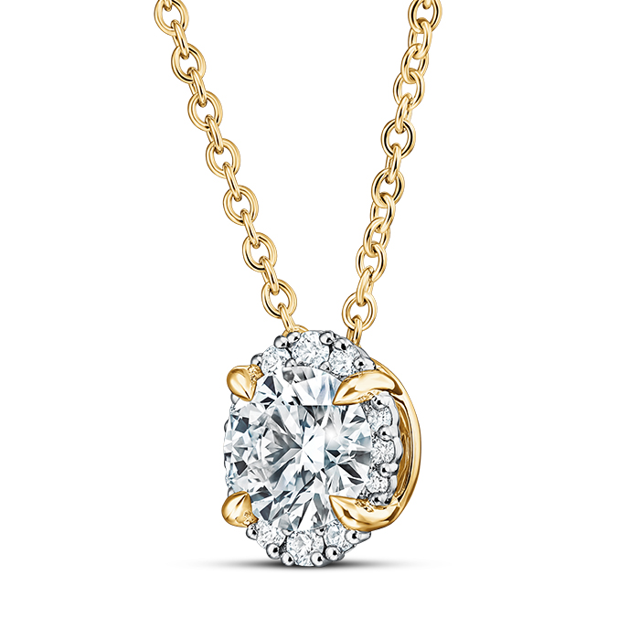 0.75 ctw. Ellipse Diamond Pendant in 18K Yellow Gold and Platinum