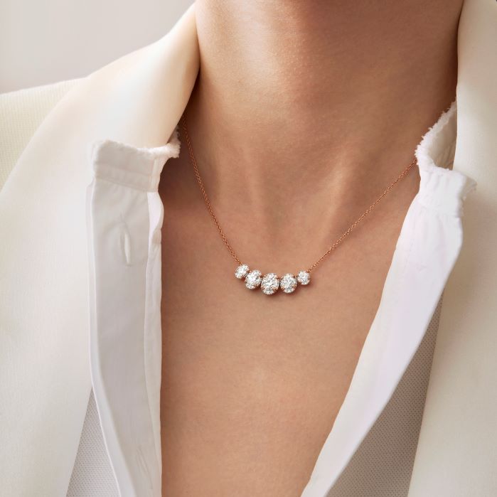 2.45 ctw. Ellipse Diamond Necklace in 18K Rose Gold and Platinum