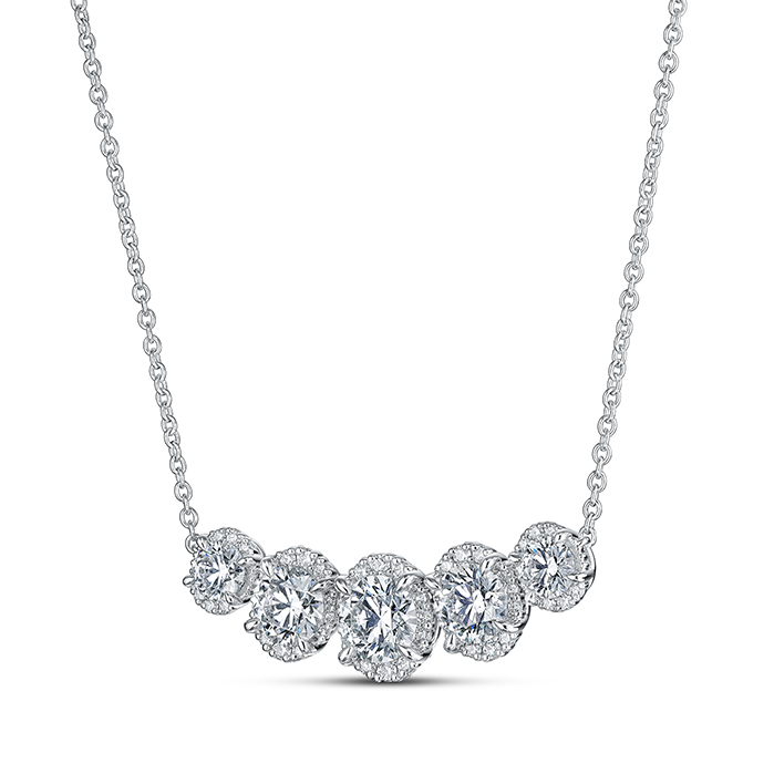 2.45 ctw. Ellipse Diamond Necklace in 18K Rose Gold and Platinum