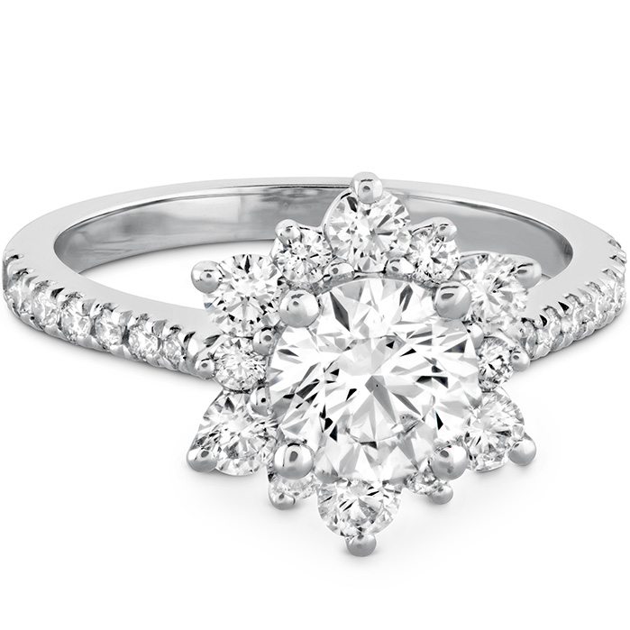 0.58 ctw. Delight Lady Di Halo Engagement Ring with Diamond Band in Platinum