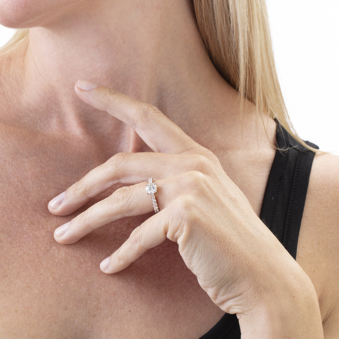 1.31 ctw. Luxe Camilla Engagement Ring with Diamond Band in Platinum