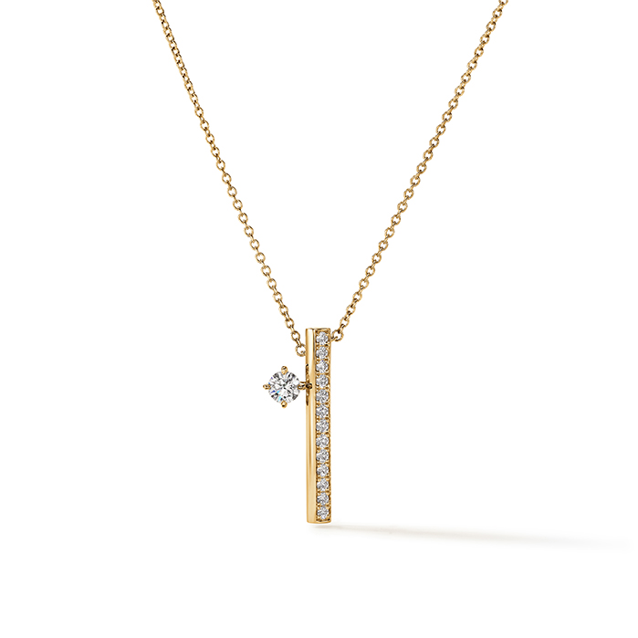 0.45 ctw. Barre Floating Single Diamond PavÃ© Pendant Necklace in 18K Yellow Gold