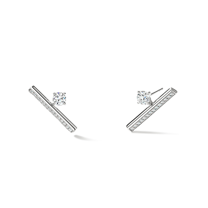 0.8 ctw. Barre Floating Single Diamond PavÃ© Climber Earrings in 18K White Gold