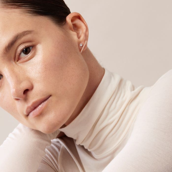 0.8 ctw. Barre Floating Single Diamond PavÃ© Climber Earrings in 18K Yellow Gold