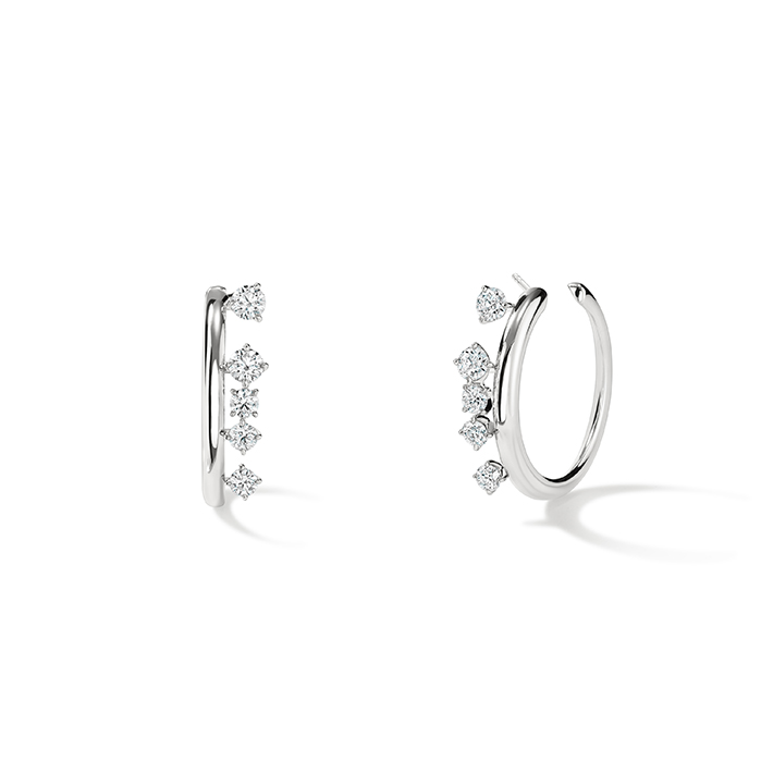 1.35 ctw. Barre Floating Diamond Small Hoops in 18K White Gold