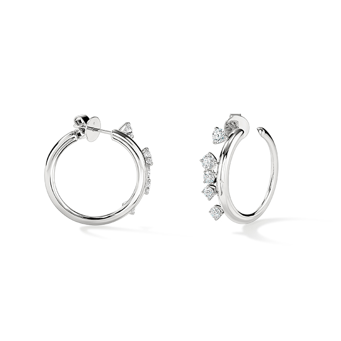 1.35 ctw. Barre Floating Diamond Small Hoops in 18K White Gold