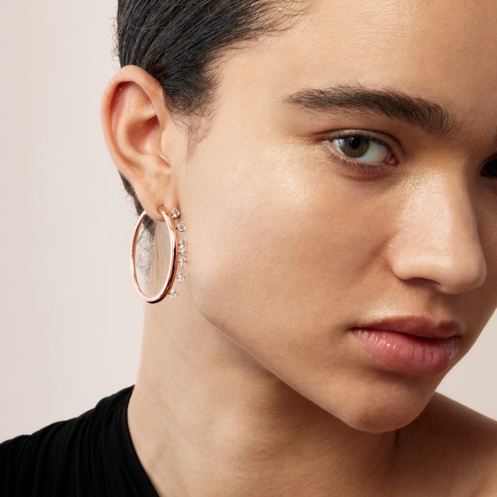 1.5 ctw. Barre Floating Diamond Medium Hoops in 18K Rose Gold