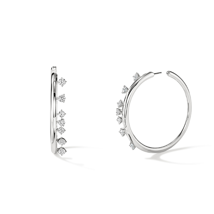 1.5 ctw. Barre Floating Diamond Medium Hoops in 18K White Gold