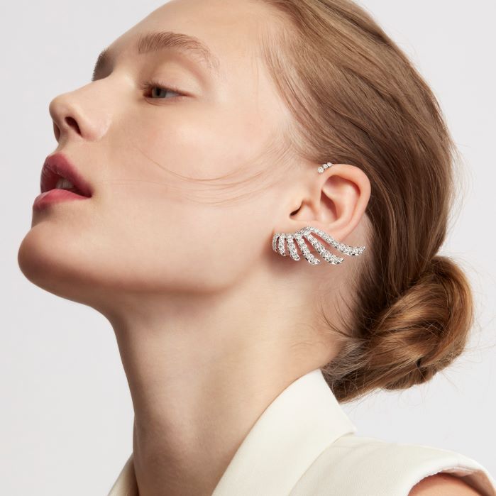 4.2 ctw. VELA French Cut PavÃ© Diamond Asymmetrical Climber Earrings in 18K Yellow Gold