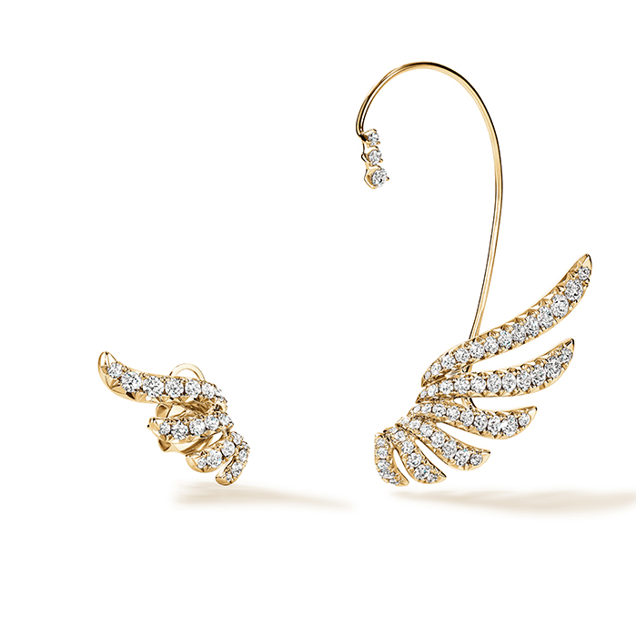 4.2 ctw. VELA French Cut PavÃ© Diamond Asymmetrical Climber Earrings in 18K Yellow Gold