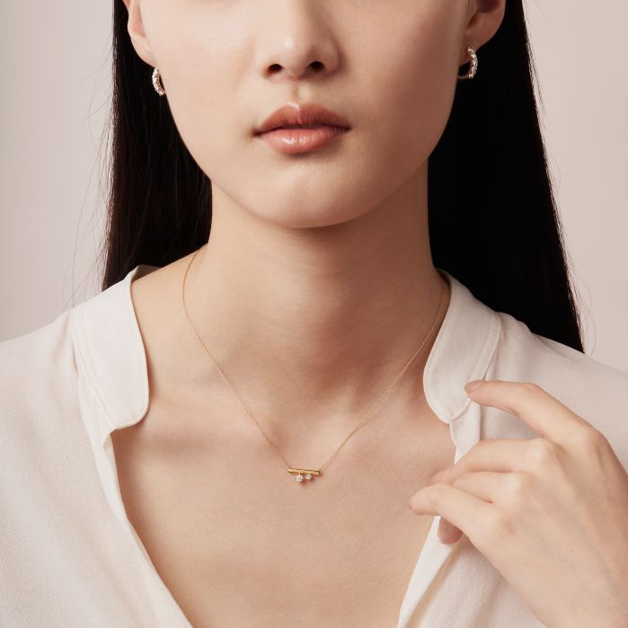 0.15 ctw. Barre Double Floating Diamonds Pendant Necklace in 18K Rose Gold