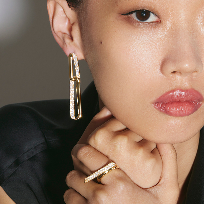 INSIDE/OUT Diamond Link Earrings, Large in 18K White Gold