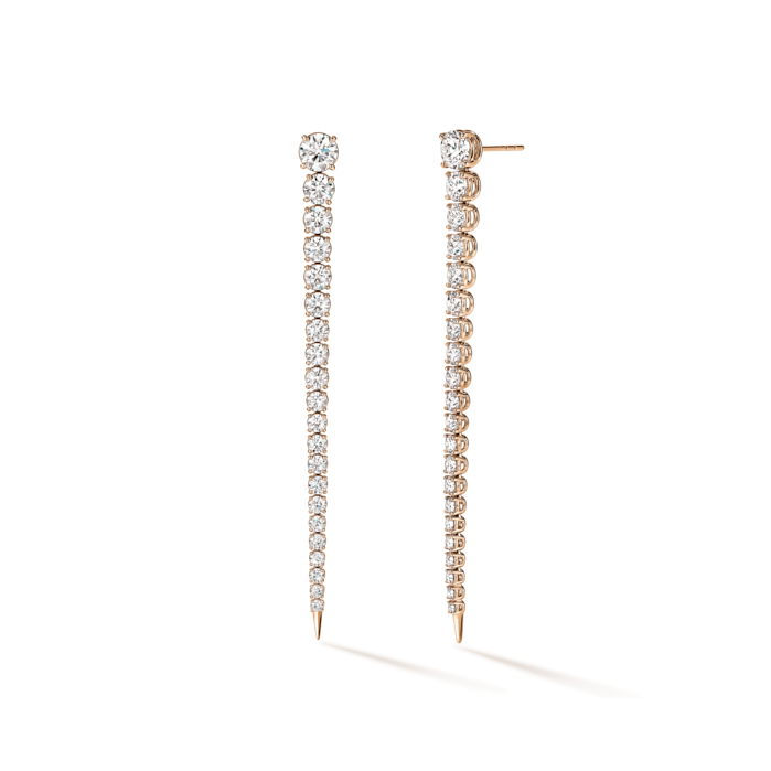 6.4 ctw. Icicle Diamond Drop Earrings, Long in 18K Rose Gold