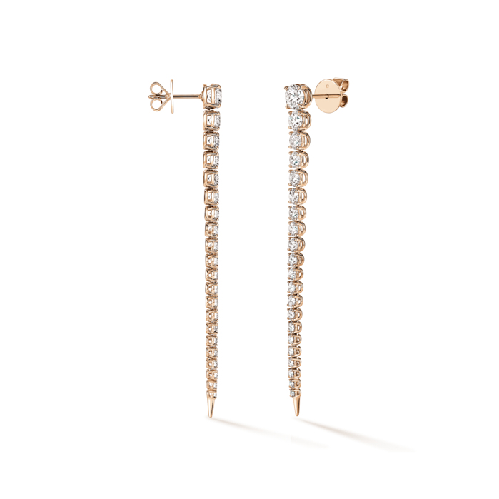 6.4 ctw. Icicle Diamond Drop Earrings, Long in 18K Rose Gold