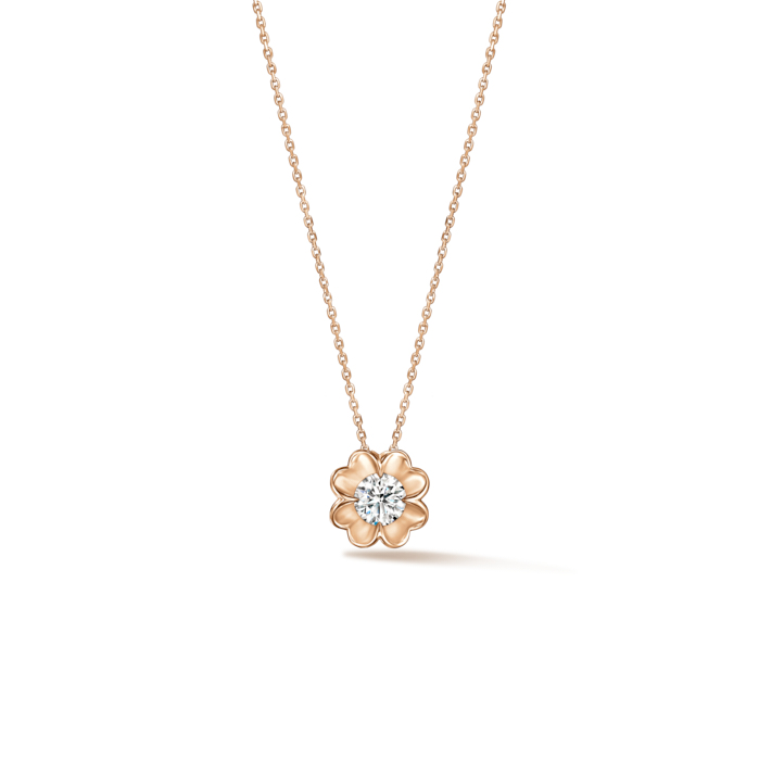 0.2 ctw. Whimsical Clover Single Diamond Pendant Necklace in 18K Rose Gold