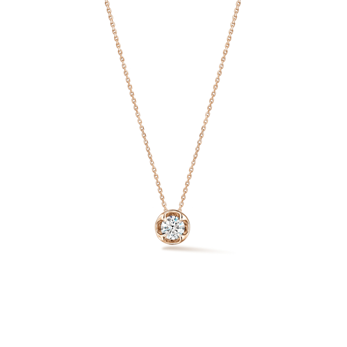 0.2 ctw. Whimsical Circle Single Diamond Pendant Necklace in 18K Rose Gold