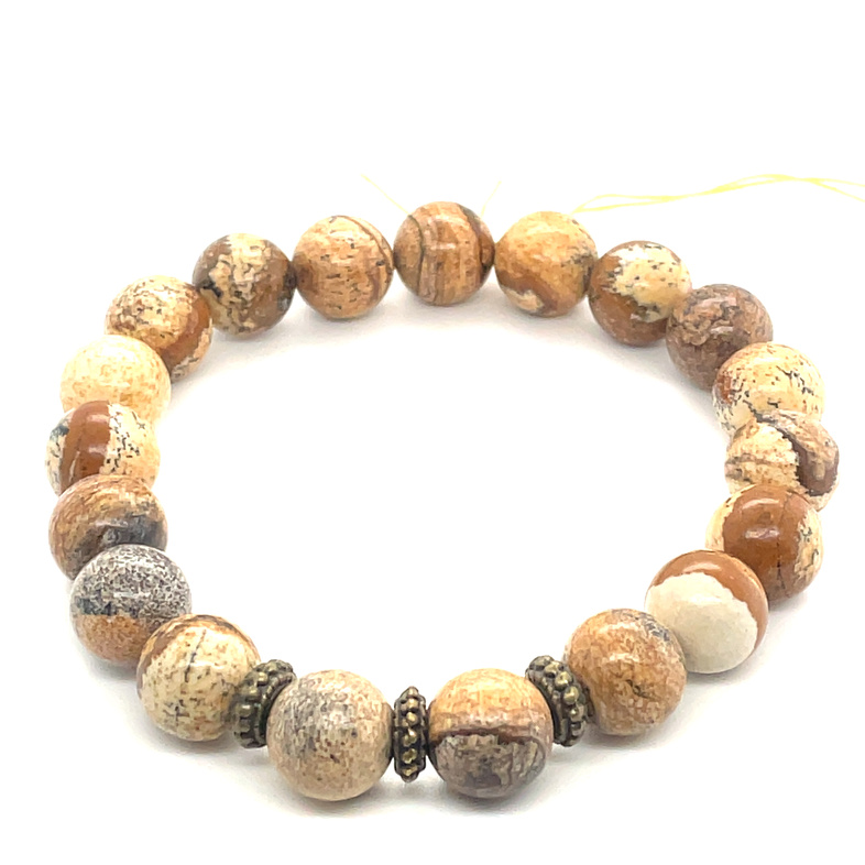 10MM PICTURE JASPER WITH BRASS SPACERS BRACELET