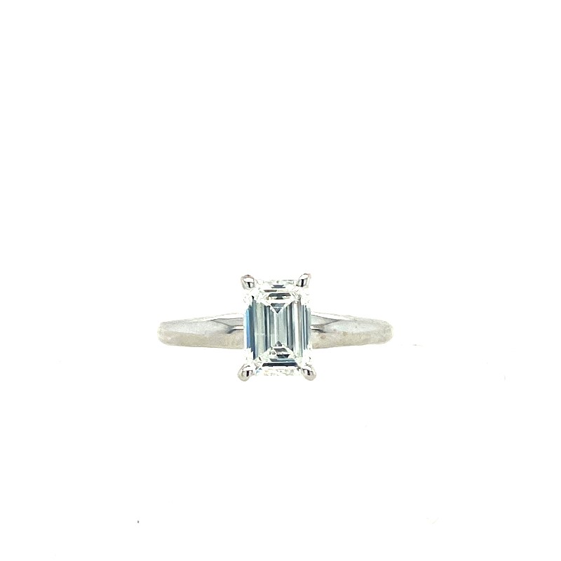 14K WHITE GOLD SOLITAIRE ENGAGEMENT RING SIZE 5.75 WITH ONE 0.72CT EMERALD L VS2 DIAMOND  (1.67 GRAMS)