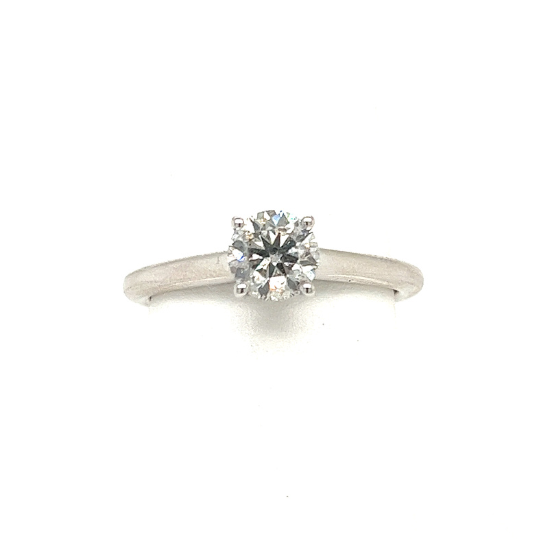 14K WHITE GOLD HIDDEN HALO ENGAGEMENT RING SIZE 7 WITH ONE 0.79CT ROUND I I1-I2 DIAMOND AND 26=0.10TW ROUND H-I SI2 DIAMONDS