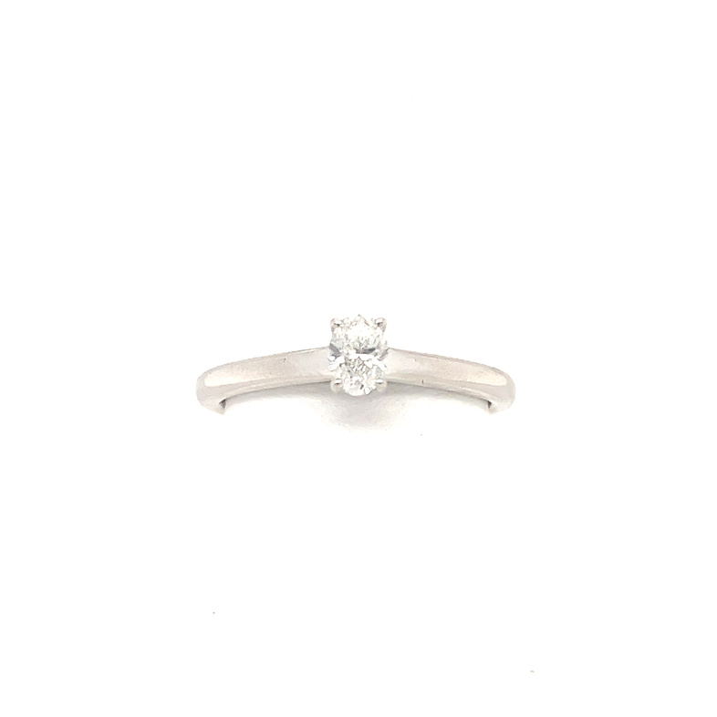 14K WHITE GOLD ENGAGEMENT RING SIZE 7.25 WITH ONE 0.26CT OVAL G-H SI2-I1 DIAMOND AND 20=0.10TW ROUND G-H SI2-I1 DIAMONDS  (2.67  GRAMS)