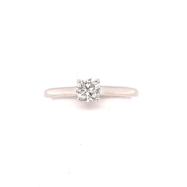 14K WHITE GOLD ENGAGEMENT RING SIZE 7.25 WITH ONE 0.50CT ROUND G-H SI2-I1 DIAMOND AND 18=0.10TW ROUND G-H SI2-I1 DIAMONDS   (3.00 GRAMS)