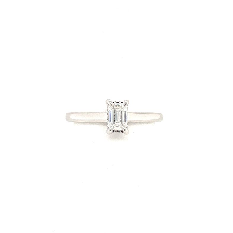 14K WHITE GOLD ENGAGEMENT RING SIZE 7.25 WITH ONE 0.47CT EMERALD G-H SI2-I1 DIAMOND AND 22=0.10TW ROUND G-H SI2-I1 DIAMONDS   (3.00 GRAMS)
