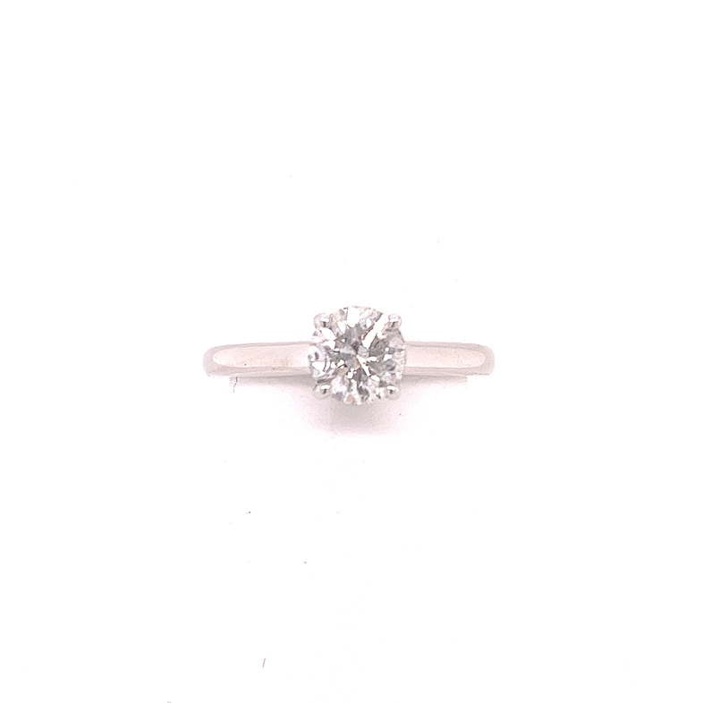 14K WHITE GOLD ENGAGEMENT RING SIZE 7 WITH ONE 1.01CT ROUND G-H I1 DIAMOND AND 30=0.10TW ROUND G-H SI2-I1 DIAMONDS  (3.71 GRAMS)