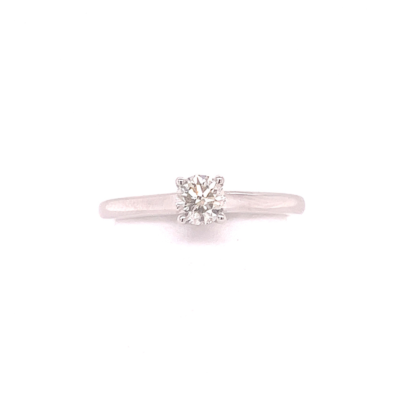 14K WHITE GOLD ENGAGEMENT RING SIZE 7.25 WITH ONE 0.31CT ROUND G-H SI2-I1 DIAMOND AND 18=0.04TW ROUND G-H SI2-I1 DIAMONDS  (2.76 GRAMS)