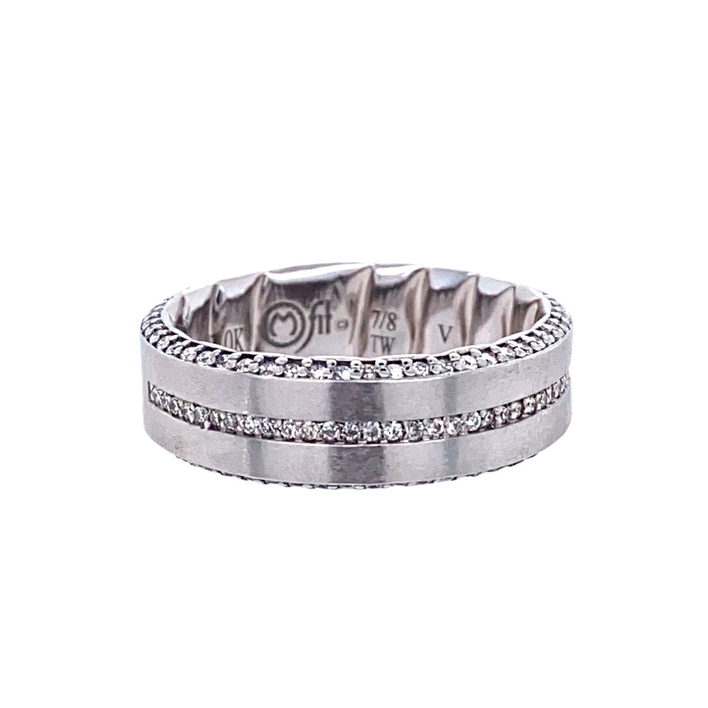 10 KARAT WHITE GOLD SATIN MFIT DIAMOND WEDDING BAND SIZE 11 WITH 140=0.86TW ROUND I COLOR I1 CLARITY DIAMONDS