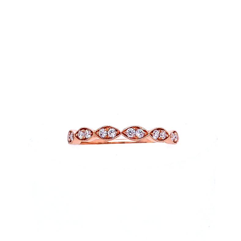 14 KARAT ROSE GOLD STACKABLE DIAMOND FASHION RING SIZE 6.5 WITH 14=0.25TW ROUND G-H COLOR SI1 CLARITY DIAMONDS  (2.61 GRAMS)