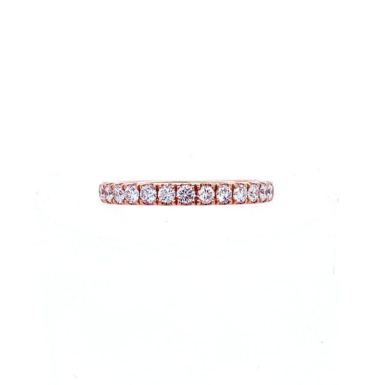 14 KARAT ROSE GOLD DIAMOND ANNIVERSARY RING SIZE 6.5 WITH 15=0.53TW ROUND G-H COLOR SI1 CLARITY DIAMONDS   (2.78 GRAMS)