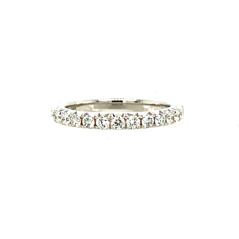 14K WHITE GOLD PRONG SET DIAMOND ANNIVERSARY RING WITH 15=0.52TW ROUND G-H SI1 DIAMONDS   (2.77 GRAMS)