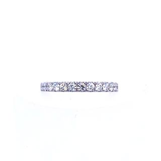 14K WHITE GOLD PRONG SET DIAMOND ANNIVERSARY RING SIZE 7 WITH 14=0.60TW ROUND G SI1 DIAMONDS