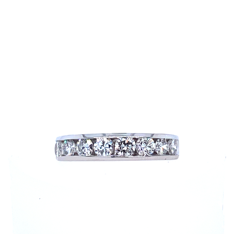 14K WHITE GOLD CHANNEL SET DIAMOND ANNIVERSARY RING SIZE 6.5 WITH 8=1.02TW ROUND F-G SI2 DIAMONDS  (4.46 GRAMS)