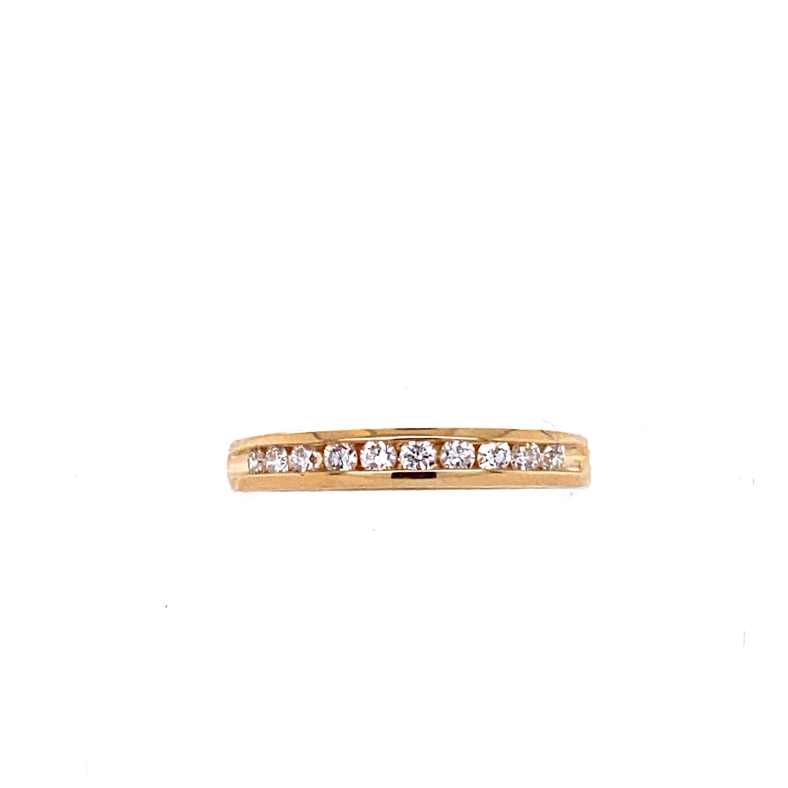 14 KARAT YELLOW GOLD CHANNEL SET DIAMOND ANNIVERSARY RING SIZE 6.5 WITH 10=0.27TW ROUND F-G COLOR SI2 CLARITY DIAMONDS