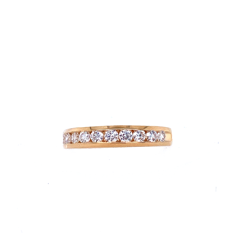 14 KARAT YELLOW GOLD CHANNEL SET DIAMOND ANNIVERSARY RING SIZE 6.5 WITH 10=0.52TW ROUND F-G COLOR SI2 CLARITY DIAMONDS  (2.82 GRAMS)