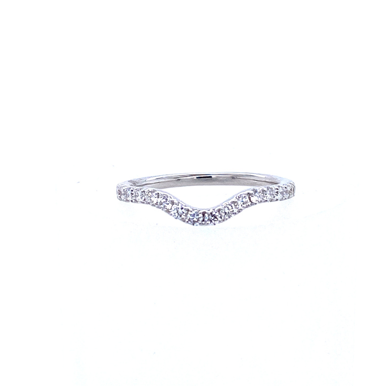 14 KARAT WHITE GOLD CURVED DIAMOND WEDDING BAND SIZE 6.5 WITH 16=0.34TW ROUND G-H COLOR VS2-SI1 CLARITY DIAMONDS