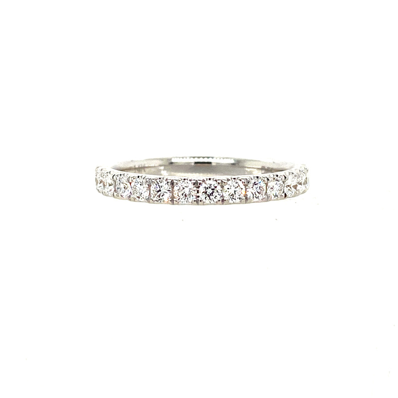 14K WHITE GOLD PRONG SET DIAMOND ANNIVERSARY RING SIZE 6.5 WITH 15=0.53TW ROUND G VS2-SI1 DIAMONDS   (2.77 GRAMS)